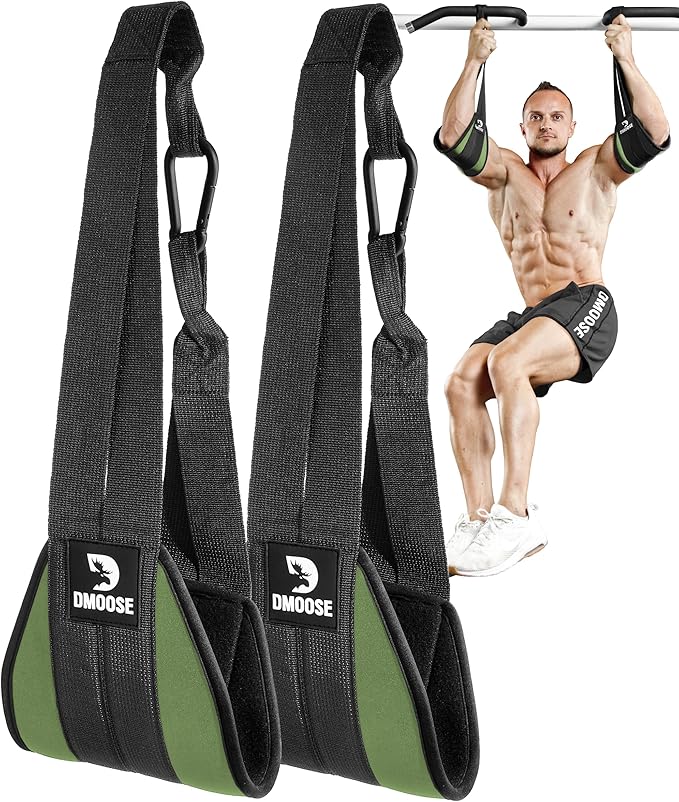 DMoose Fitness Hanging Ab Straps for Pull Up Bar & Core Strength Training - Thick Padded Arm Strap for Ab Swing with 2 Rust-Resistant Carabiners - Pull Up Straps for Ab Workouts at Home and Gym