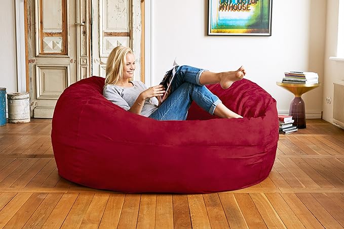 Lumaland Luxurious Giant 6ft Bean Bag Chair with Microsuede Cover - Ultra Soft, Foam Filling, Washable XL Bean Bag Sofa for Kids, Teenagers, Adults - Sack Chair for Dorm, Family Room - Red