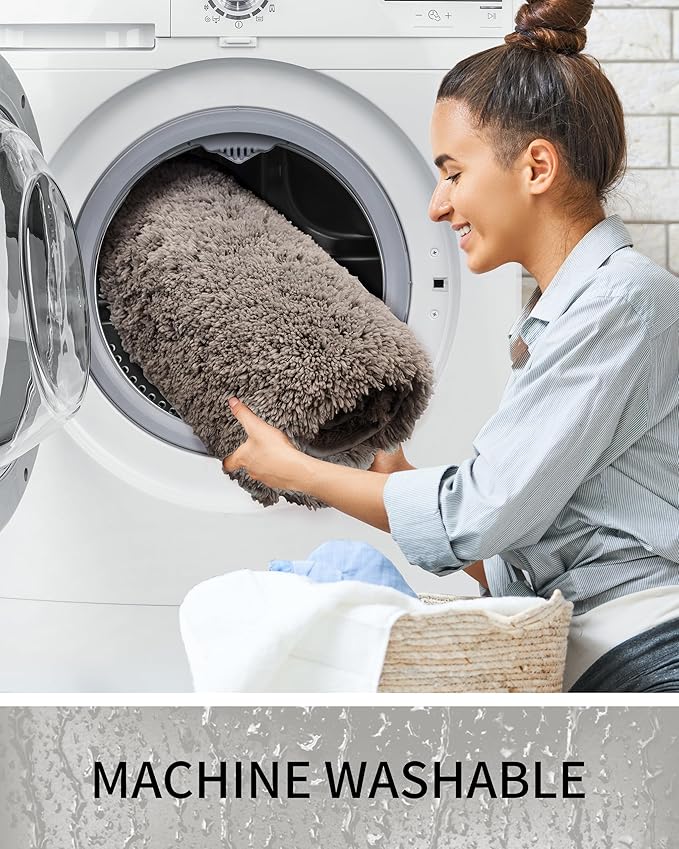 Bathroom Rugs 32x20, Ultra Thick Shaggy Soft Microfiber Absorbent Bath Rug, High Density Foam Latex Non Slip Backing, Machine Washable Bath Mats for Bathroom Floor & Sink, Grey