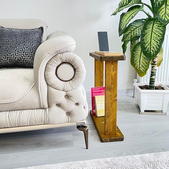 Skinny Side Table 7 inch Wide for Small Apartment Between Chairs, Very Narrow Table for Recliner, Couch, Armchair, Thin Slim End Table for Living Room, Bedroom,Drinks (Chestnut)