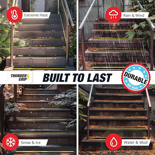 Reflective Grip Tape for Stairs 30" x 6" - 15-Pack Outdoor Stair Treads Non-Slip Weather Resistant - Anti Slip Tape for Exterior Wooden Steps - Waterproof 80-Grit Adhesive Treads