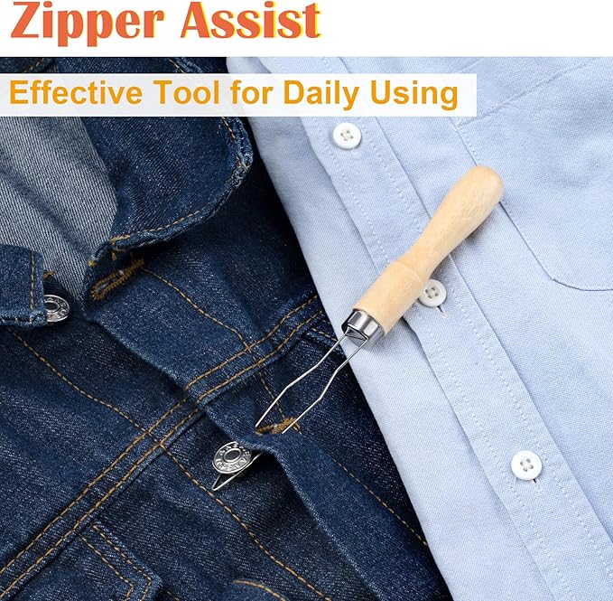 3 Packs Easy Button Hook, Steel Button Helper Tool for Elderly, Wide Wood Handle Buttons Fastener Device Assist Dressing Aid Tool for Seniors One Hand