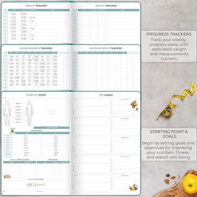 Clever Fox Meal Planner PRO – Weekly Meal Prep Journal with Grocery List & Weigh Loss Tracker – Diet, Fitness & Welness Log Book – Nutrition Diary Notebook – Lasts 12 Months, 7x10” (Turquoise)
