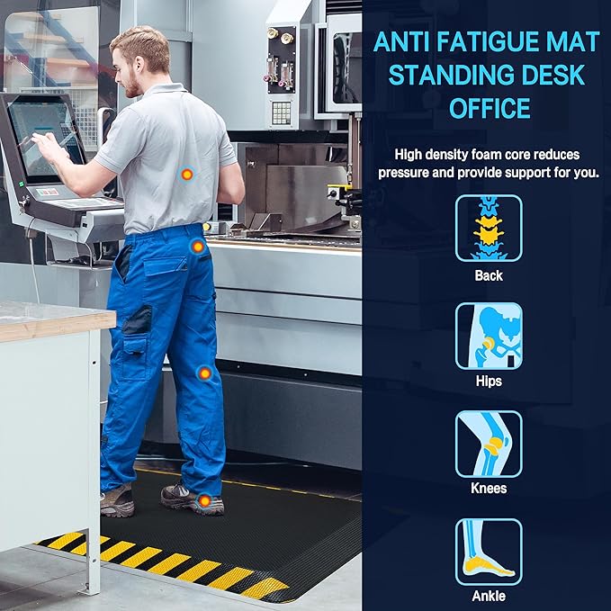 FEATOL Anti Fatigue Mat Industrial, Ergonomic Standing Floor Mat for Work for Stand -Safety Support for Leg & Back Pain(Yellow Border, 20" x 39", 3PC)