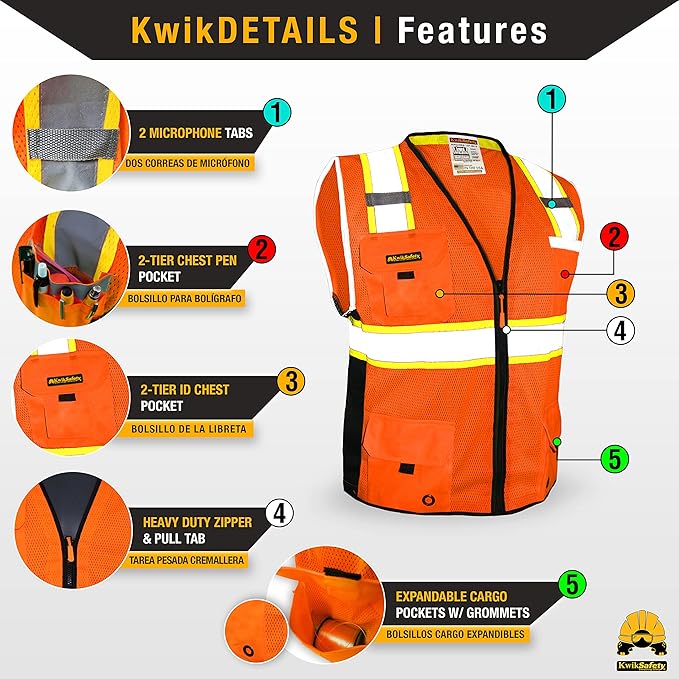 KwikSafety - Charlotte, NC - BIG KAHUNA Safety Vest [2 PACK] Class 2 ANSI OSHA Reflective Vest Durable High Visibility Vest Construction Safety Vest for Men Industrial Work Gear/Orange 3XL