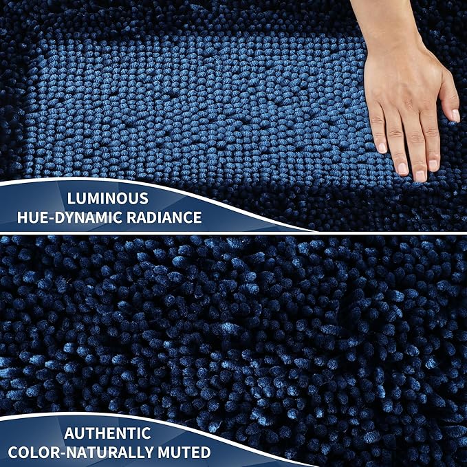 Yimobra Bathroom Rug Set 2 Piece, Luxury Shaggy Bath Mat Set with Non Slip Backing, Ultra Soft & Absorbent Mats for Bathroom Floor, Machine Washable, 31.5"x20"+24"x17", Blue