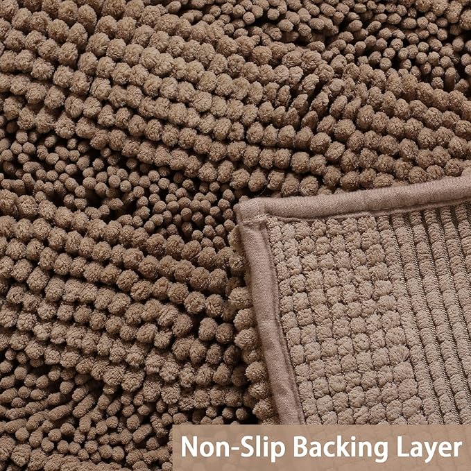 Turquoize Chenille Bathroom Rugs Set Non-Slip Bath Mats for Bathroom Extra Absorbent Shaggy Bath Mats for Floor Indoor Mat for Kitchen/Entryway (20" x 32" and 17" x 24"), Taupe Brown