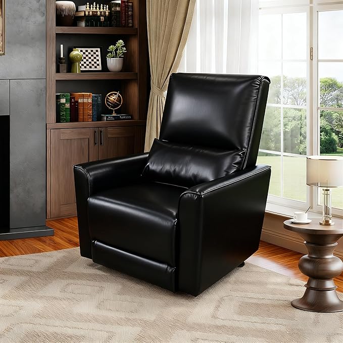 IDEALHOUSE Swivel Rocking Nursery Recliner Chair Rocker Recliner Glider Deep Seat PU Leather Sofa Chair with high Backrest for Nursery, Living Room, Bedroom & Home Movie Theater (Black)