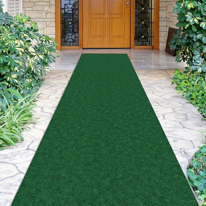 Ottomanson 2' x 45' Hallway Runner with Scraper Pile Extra Durable Non-Slip Rug Mat for Indoor & Outdoor Use - Ideal for Kitchen, Entryway, Patio & Garage - High-Traffic Carpet, Green