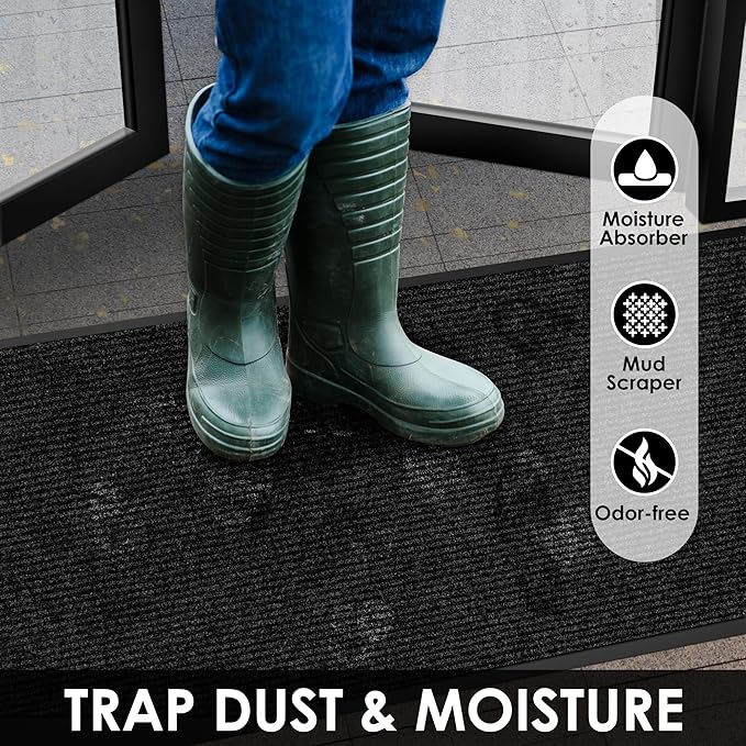 4′ x 22′ Front Door Mat Indoor Outdoor Entrance, Commercial Floor Mat Heavy Duty Dirt Trapper Entryway Doormat, Custom Size Non Slip Rubber Backing Welcome mat, Door Mat for High Traffic Area