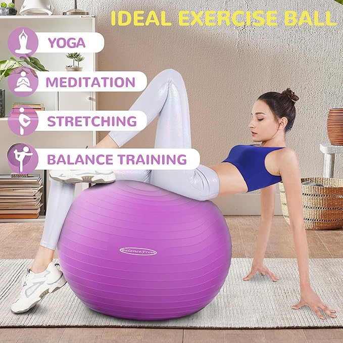 Fitvids Anti-Burst and Slip Resistant Exercise Yoga Fitness Birthing Ball with Quick Pump, 2,000-Pound Capacity, Multiple Colors and Sizes