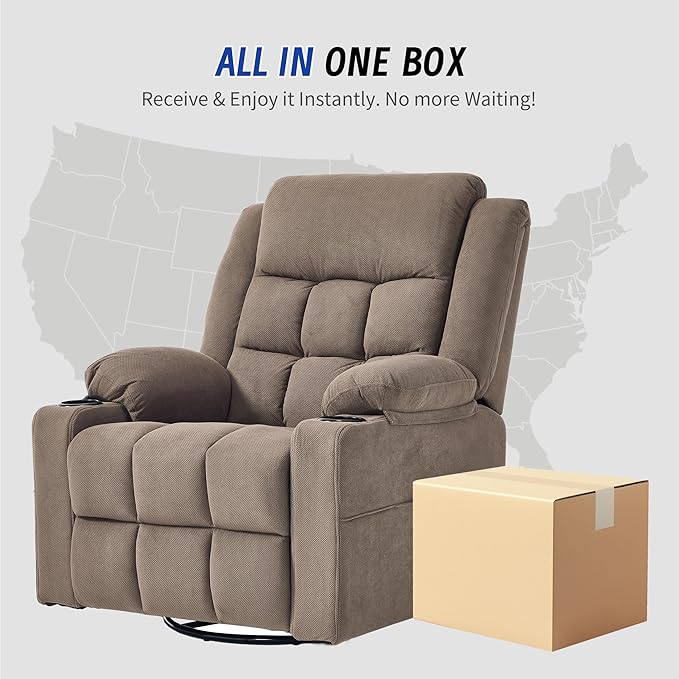 Swivel Recliner Chair for Adults with Massage and Heating,Manual Glider Rocking Recliner Chair with Cup Holds and Pockets,Reclining Rocker Chairs for Living Room Bedroom R8811 (Coffee)