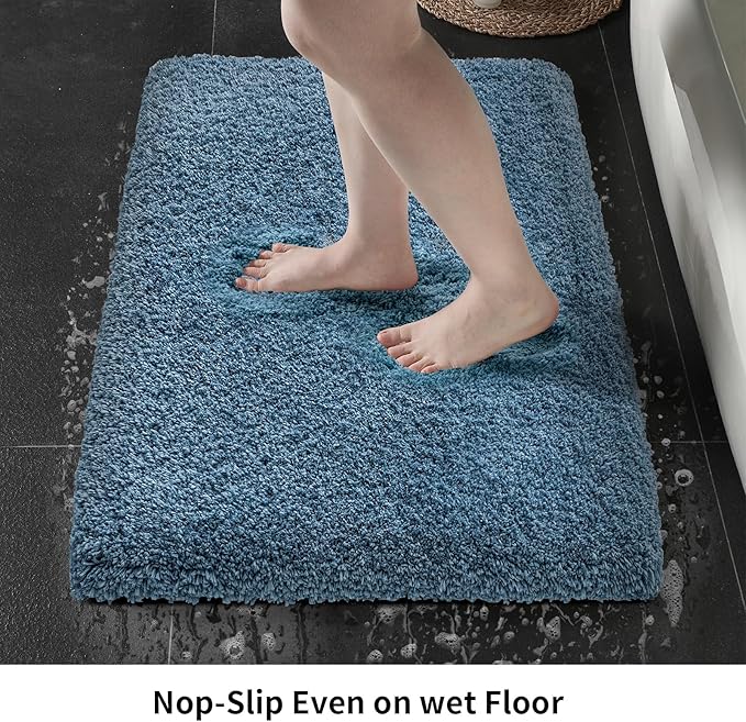 Blue Bathroom Runner Rug 24x70 Non Slip Fluffy Long Bath Mat for Bathroom Floor Washable Plush Luxury Large Bath Rug for Tub Absorbent Runner Rug for Bedside
