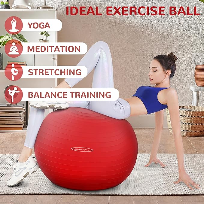 Fitvids Anti-Burst and Slip Resistant Exercise Yoga Fitness Birthing Ball with Quick Pump, 2,000-Pound Capacity, Multiple Colors and Sizes