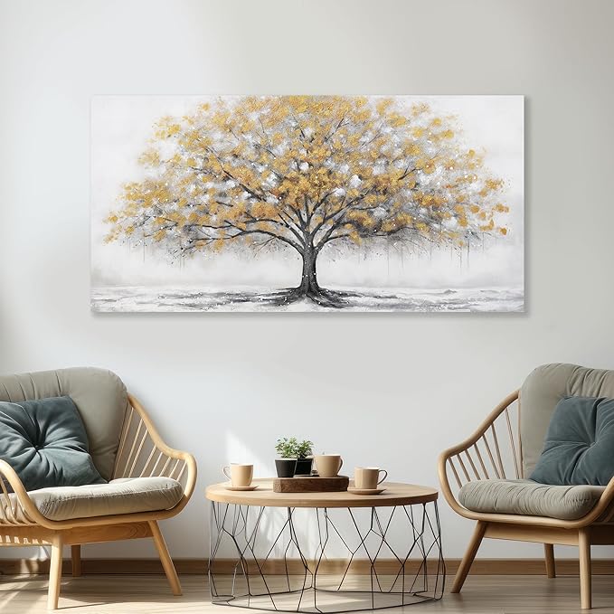 Glvzygy Home Wall Decor Wall Art Abstract Gold Tree of Life Modern Artwork Canvas Painting Textured Tree Pictures Wall Decor for Living Room Bedroom Dining Room Home Office Decor 20"x40"