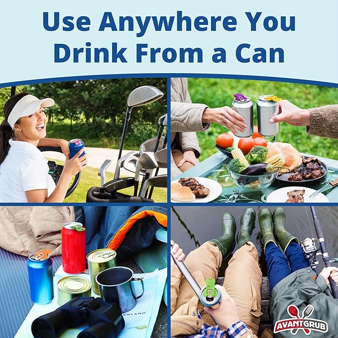 Complete Cover Easy Tab Opener New and Improved 6PK Beverage Barricade 2.0 by Avant Grub. Colorful Drink Can Protector Cap for Soda, Beer, Coke Shields From Bugs, Bees, Dust at the Party, BBQ, Beach