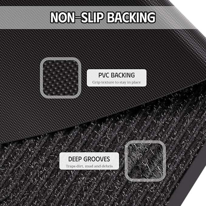 Front Door Mat 3' x 10', Heavy Duty Large Commercial Floor Mats, Non-Slip Low Profile Door Mat Outside Entrance, Absorbent & Resist Dirt, Easy Clean Welcome Entry Mat Indoor Outdoor Rug, Black
