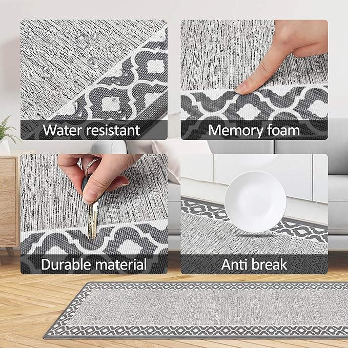 Anti Fatigue Kitchen Rug Long Kitchen Mats for Floor Ergonomic Comfort Memory Foam Standing Mat Non Slip Waterproof Kitchen Rug Farmhouse Kitchen Rugs for Office Sink Laundry 17.3"x70.8" Grey