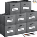 artsdi 13x13x13 storage cube bins(Set of 8) Fabric storage cubes with 8 Labels Window Cards & a Pen, storage cubes 13x13, Collapsible 13 inch cube storage bins, Cubby Organizer Boxes, Gray