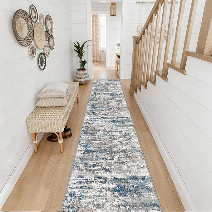 Kitchen Rugs Ultra Non-Slip 2.6x12 Washable Runner Rug Abstract Tear and Stain Resistance No Pile Lightweight Runners for Entryway, Hallway, Walkway, Bedside, Entrance, Multi