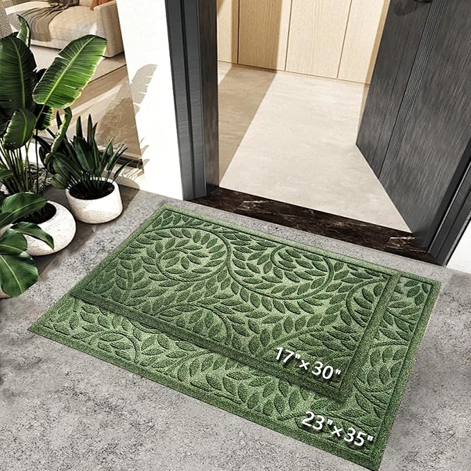 Bulijojo Front Door Mat Entrance,Durable Heavy Duty Welcome Mat,Thick Absorbent Natural Rubber Non Slip Mat,Sturdy Entryway Green 23"x35"