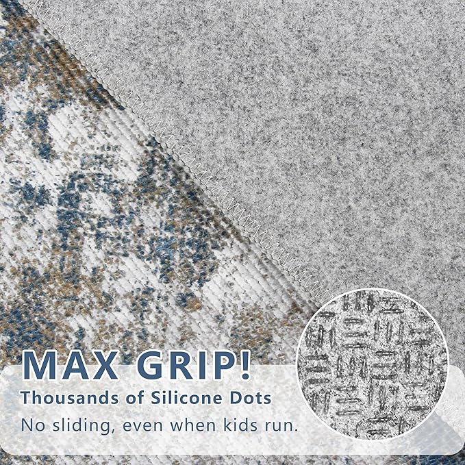 Kitchen Rugs Ultra Non-Slip 2.6x8 Washable Runner Rug Abstract Tear and Stain Resistance No Pile Lightweight Runners for Entryway, Hallway, Walkway, Bedside, Entrance, Multi