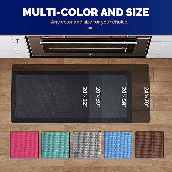 FEATOL Anti Fatigue Mat for Standing, 9/10 Extra Thick Ergonomic Standing Desk Mat, Comfort & Durable Memory Foam Standing Mat at Home,Office All Day (24" x 70", Black, 2PC)