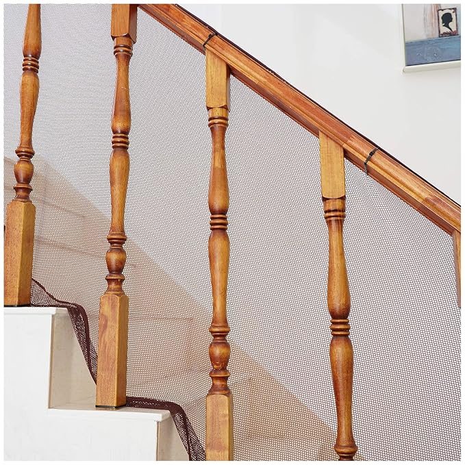 Banister Guard Safety Net for Baby, 15ft x 3ft Stair Railing Mesh Barrier for Kids, Cats, Dogs, Child Safety Rail Guard - Dark Brown