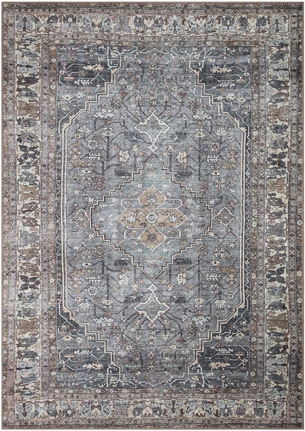 Keen Home Design 5x7 Rug - Machine Washable Area Rug with Non-Slip Backing, Ideal for Living Room, Dining Room, Bedroom - Vintage, Easy Clean, Durable, Low Pile Rug - (5' x 7')