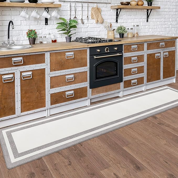 Kitchen Rugs Cushioned Anti Fatigue Kitchen Mats for Floor Ergonomic Comfort Standing Mat for Kitchen Non Slip Waterproof Memory Foam Kitchen Rug for Floor, Office, Laundry 17.3"x94.5" White