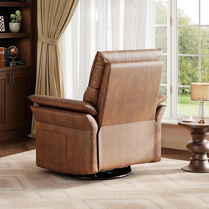 IDEALHOUSE Power Recliner Chair with Side Pockets, 270° Swivel & Glider, USB Charging Port, PU Leather, Thickened Dual-Layer Armrests, Modern Recliner for Living Room, Bedroom (Power Orange)