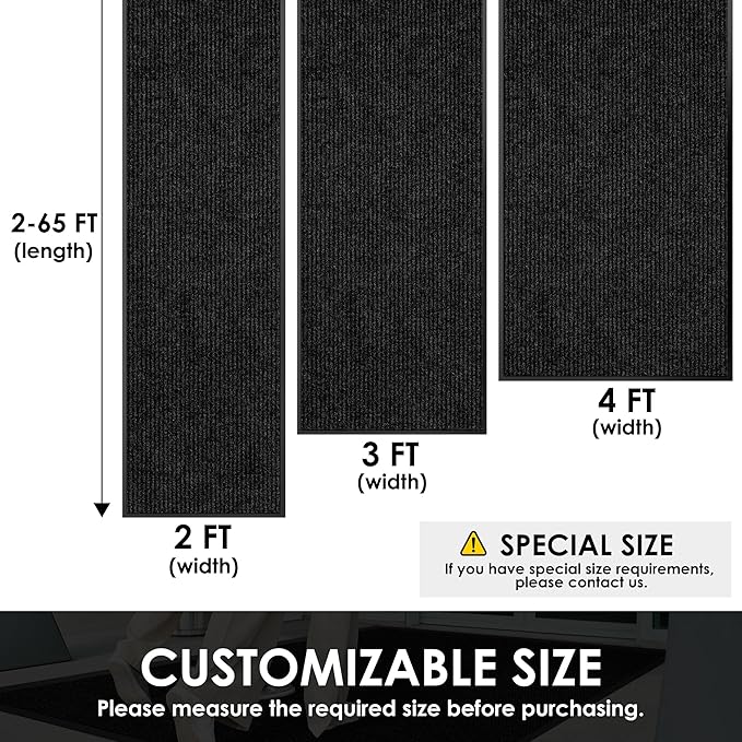 3′ x 35′ Front Door Mat Indoor Outdoor Entrance, Commercial Floor Mat Heavy Duty Dirt Trapper Entryway Doormat, Custom Size Non Slip Rubber Backing Welcome mat, Door Mat for High Traffic Area