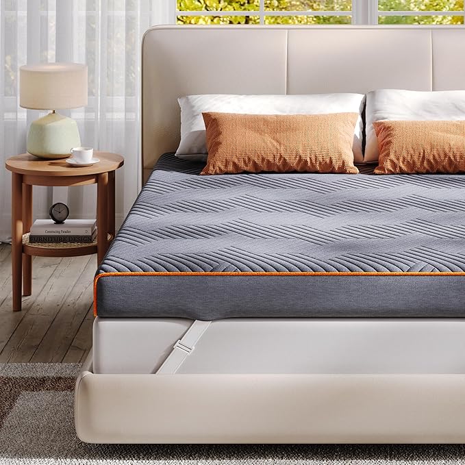 EnHomee Memory Foam Mattress Topper,4 Inch Full Mattress Topper Pressure Relief with Cooling Gel and Removable & Washable Embossed Cover, CertiPUR-US & Oeko-TEX Certified, Grey, Full
