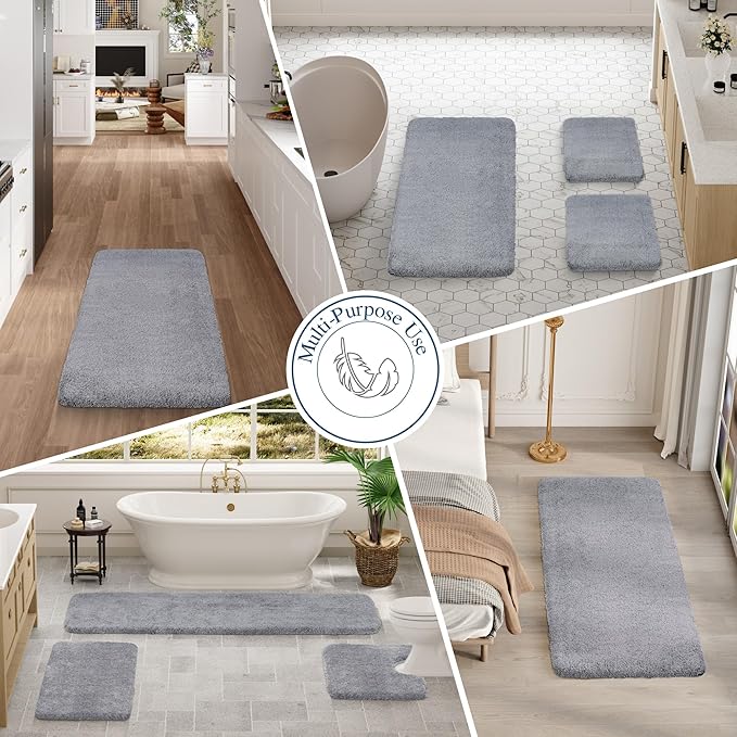 Walensee Bathroom Rug, Non Slip Bath Mat (16 x 24, Grey) Water Absorbent Soft Microfiber Shaggy Mat Machine Washable, Thick Plush Rugs for Shower