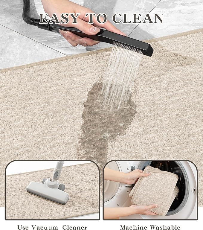 chakme Bathroom Rugs Mat 47x17, Ultra Thin Non Slip Bath Rug Runner Quick Dry Absorbent Bath Mat for Bathroom Floor, (Light Beige, 47"x17")