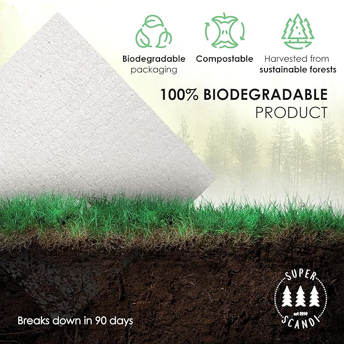 SUPERSCANDI 10 Pack Swedish Dishcloths for Kitchen - 100% Biodegradable & Compostable Reusable Paper Towels Washable, Food-Safe & Without Plastic - Dish Rags Suitable for Any Surface, White