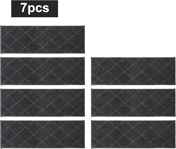 COSY HOMEER Edging Stair Treads Non-Slip Carpet Mat 28inX9in Indoor Stair Runners for Wooden Steps, Edging Stair Rugs for Kids and Dogs, 100% Polyester TPE Backing (7pc, Black,)