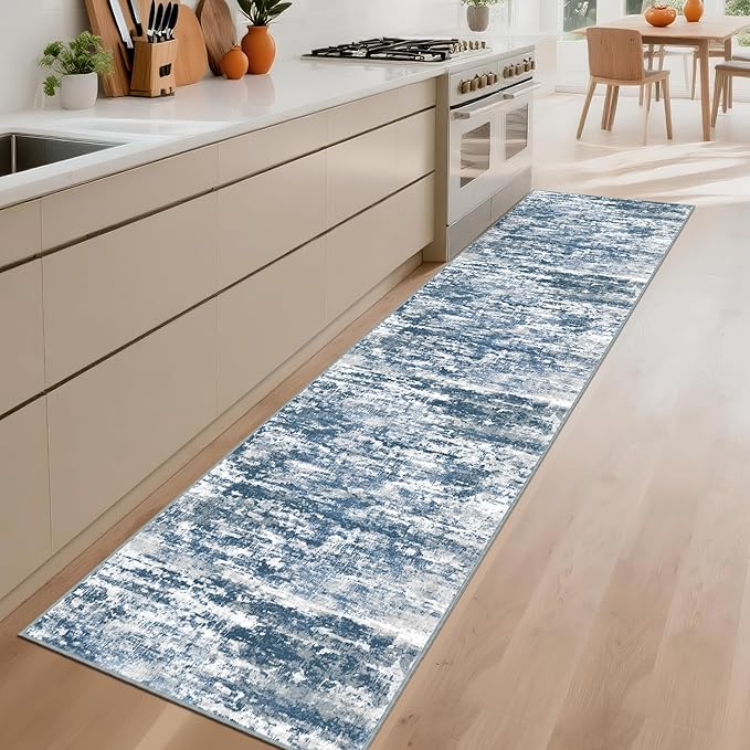 Runners for Hallways Ultra Non-Slip 2x10 Long Runner Rugs Washable Abstract Tear and Stain Resistance No Pile Lightweight Modern Rug Runners for Entryway, Kitchen, Walkway, Entrance, Blue