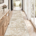 Kitchen Rugs Ultra Non-Slip 2.6x12 Washable Runner Rug Abstract Tear and Stain Resistance No Pile Lightweight Runners for Entryway, Hallway, Walkway, Bedside, Entrance, Beige/Yellow
