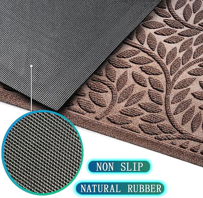 Bulijojo Front Door Mat Entrance,Durable Heavy Duty Welcome Mat,Thick Absorbent Natural Rubber Non Slip Mat,Sturdy Entryway Brown 23"x35"