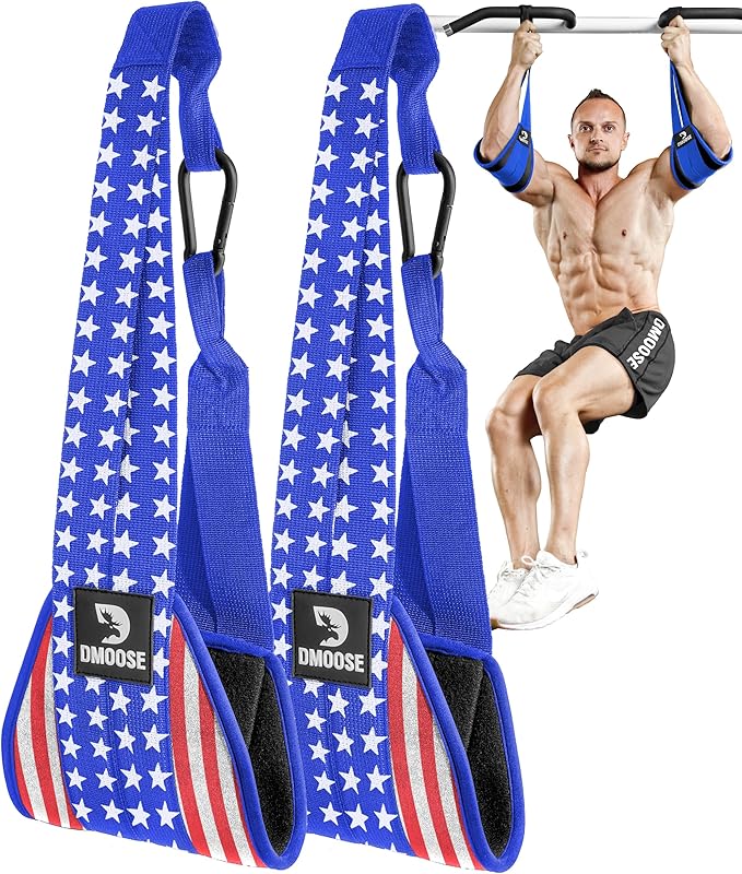 DMoose Fitness Hanging Ab Straps for Pull Up Bar & Core Strength Training - Thick Padded Arm Strap for Ab Swing with 2 Rust-Resistant Carabiners - Pull Up Straps for Ab Workouts at Home and Gym