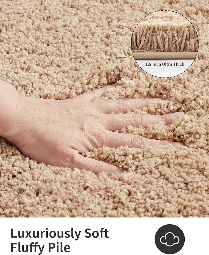ILANGO Beige Bathroom Rugs 48" × 24" Non Slip & Super Absorbent Extra Thick Soft, Washable Bath Mat for Floor, Microfiber Plush Shaggy Bath Rug with Rubber for Bathtub Shower Room Sink