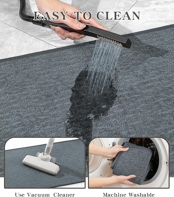chakme Bathroom Rug Sets 5 Piece, Ultra Thin Bath Mat Quick Dry, Absorbent, Non Slip, Machine Washable, Light Blue, 17" x 24"