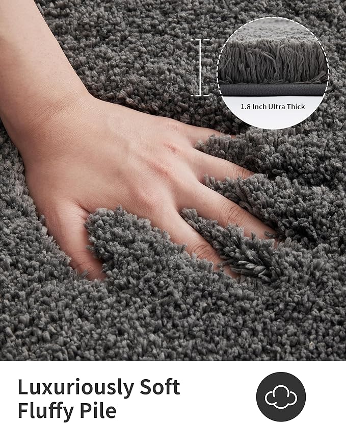ILANGO Dark Gray Bathroom Rugs 30" × 20" Non Slip & Super Absorbent Extra Thick Soft, Washable Bath Mat for Floor, Microfiber Plush Shaggy Bath Rug with Rubber for Bathtub Shower Room Sink