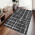 3x5 Washable Rug, Modern Distressed Stripe, Small Area Rug Non Slip, Woven Thin No Shed Office Chair Friendly Runners for Entryway, Kitchen, Home Office, Studio - Midnight Black