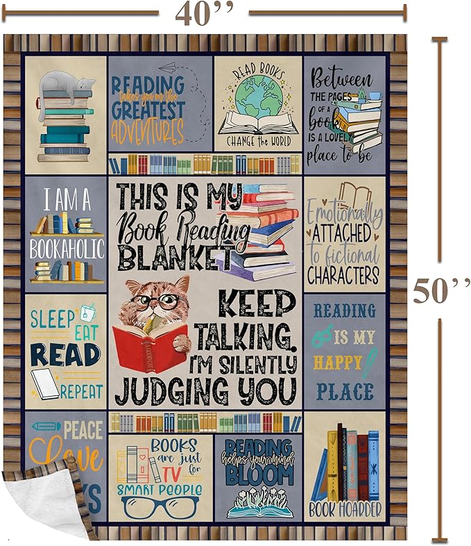 Book Lovers Blanket, 50"x40", Reading Gifts for Women, Literary Gifts