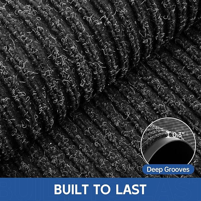 Front Door Mat, 6' x 3' Heavy Duty Indoor Outdoor Door Mat Entrance, Commercial Welcome Mats, Stain and Fade Resistant, Durable Rubber Backing, Low Profile Entry Mat for Patio, Black Stripe