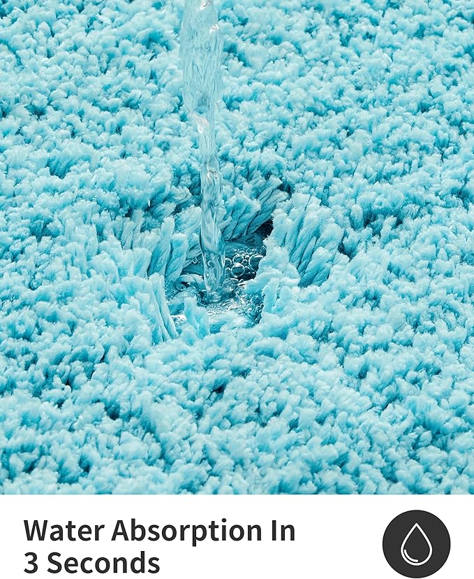 ILANGO Teal Bathroom Rugs 24" × 17" Small Non Slip & Super Absorbent Extra Thick Soft, Washable Bath Mat for Floor, Microfiber Plush Shaggy Bath Rug with Rubber for Bathtub Shower Room Sink
