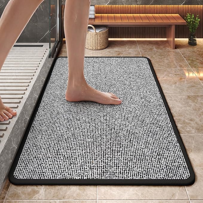 24"x35" Absorbent Quick Dry Bath Mats, Non-Slip Rubber Backing Bathroom Rug, Washable Bath Rugs for Bathroom Floor, Sink and Outside Shower, Low Pile Rug Fit Under Door, Minimalism, Black