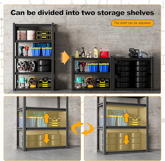 2 Sets Storage Shelves with Pegboard,59" W 24" D Heavy Duty Garage Shelving Units and Storage,Metal Shelving Adjustable Shelves,Garage Storage Rack,Industrial Utility Shelf Organization